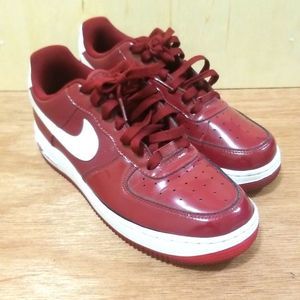 Nike Air Force 1 Crimson Red Patent Leather Sneakers 315122-601 Women's  sz 8.5